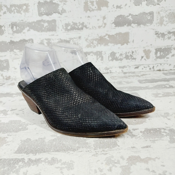 Franco Sarto Sonia Pointed Toe Leather Snakeskin Embossed Block Heel Mules A229 - Picture 4 of 13